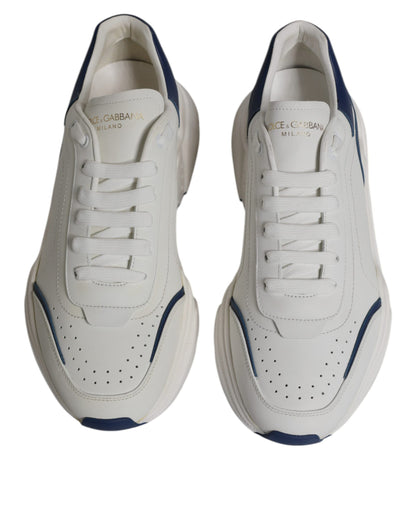 Dolce & Gabbana White Blue DAYMASTER Leather Sneakers Shoes