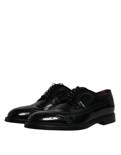 Dolce & Gabbana Black Leather Derby Wingtip Formal Shoes