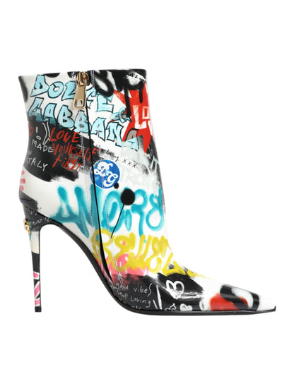 Dolce & Gabbana Multicolor Graffiti Keira Mid Calf Boots Shoes