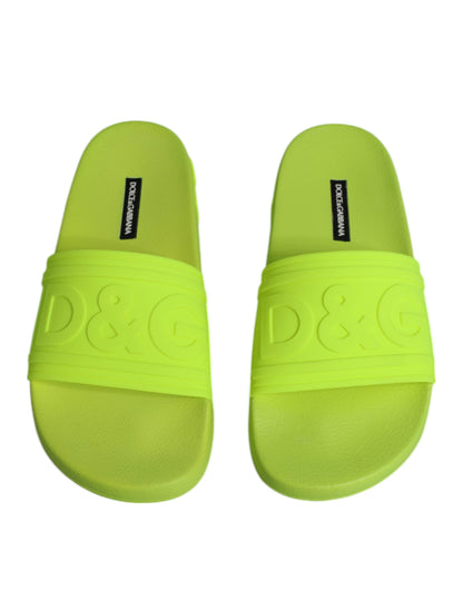 Dolce & Gabbana Green Rubber Slides Sandals Beachwear Shoes