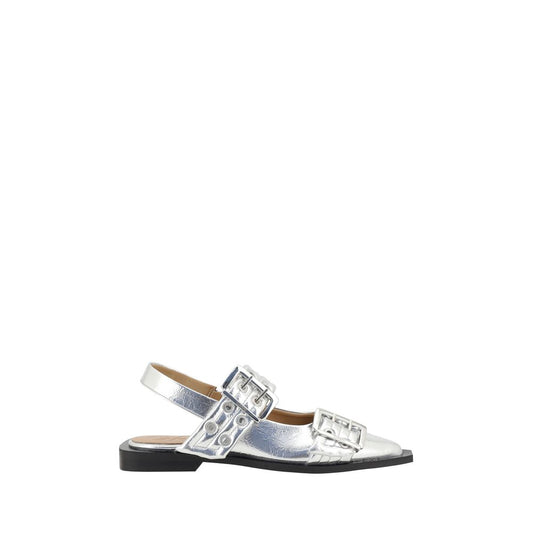 Ganni Buckle Metallic Ballerinas