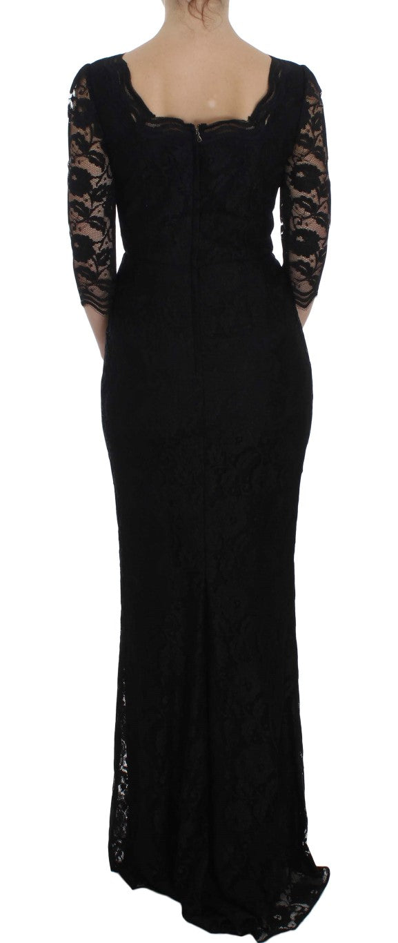 Dolce & Gabbana Elegant Black Floral Lace Maxi Dress