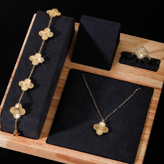 Elegant Glitter Style with Rhinestone Flowers, Stainless Steel Base, 18K Golden Plated, Daily Wear & Gift Occasion, All Seasons Suitable