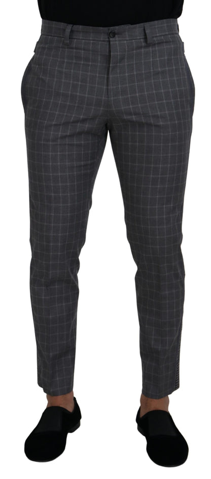 Grey Cotton Checkered Chino Pants