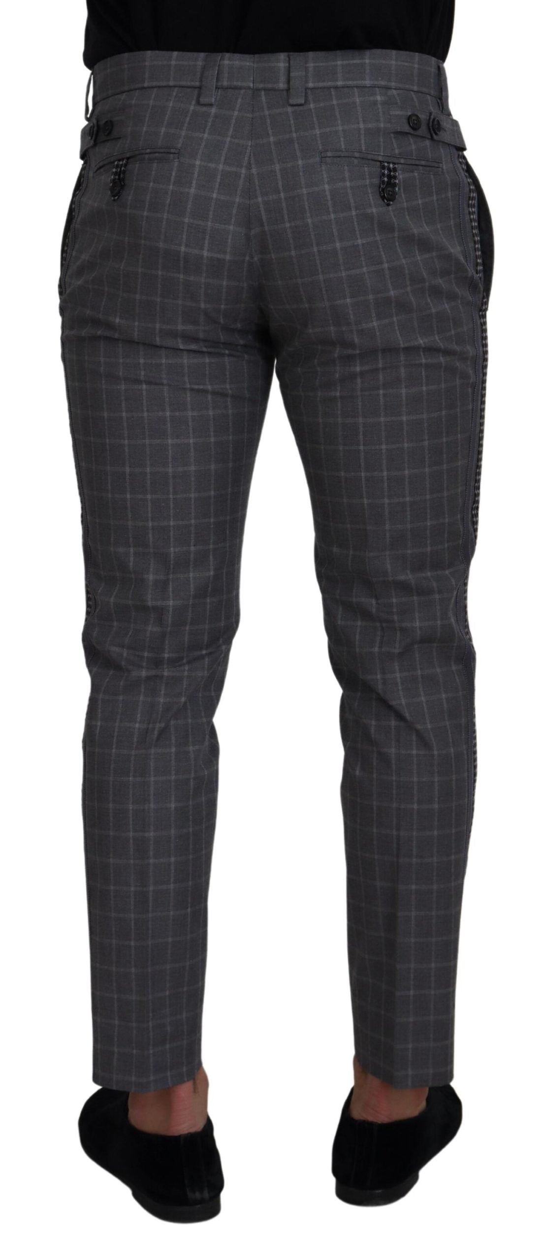 Grey Cotton Checkered Chino Pants